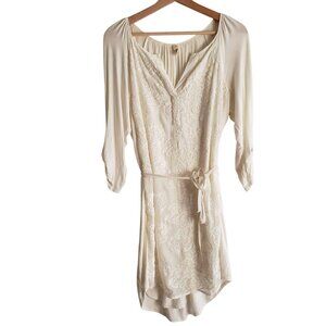 Anthropologie Tiny Embroidered Dress L Ivory Knit Belted Tunic